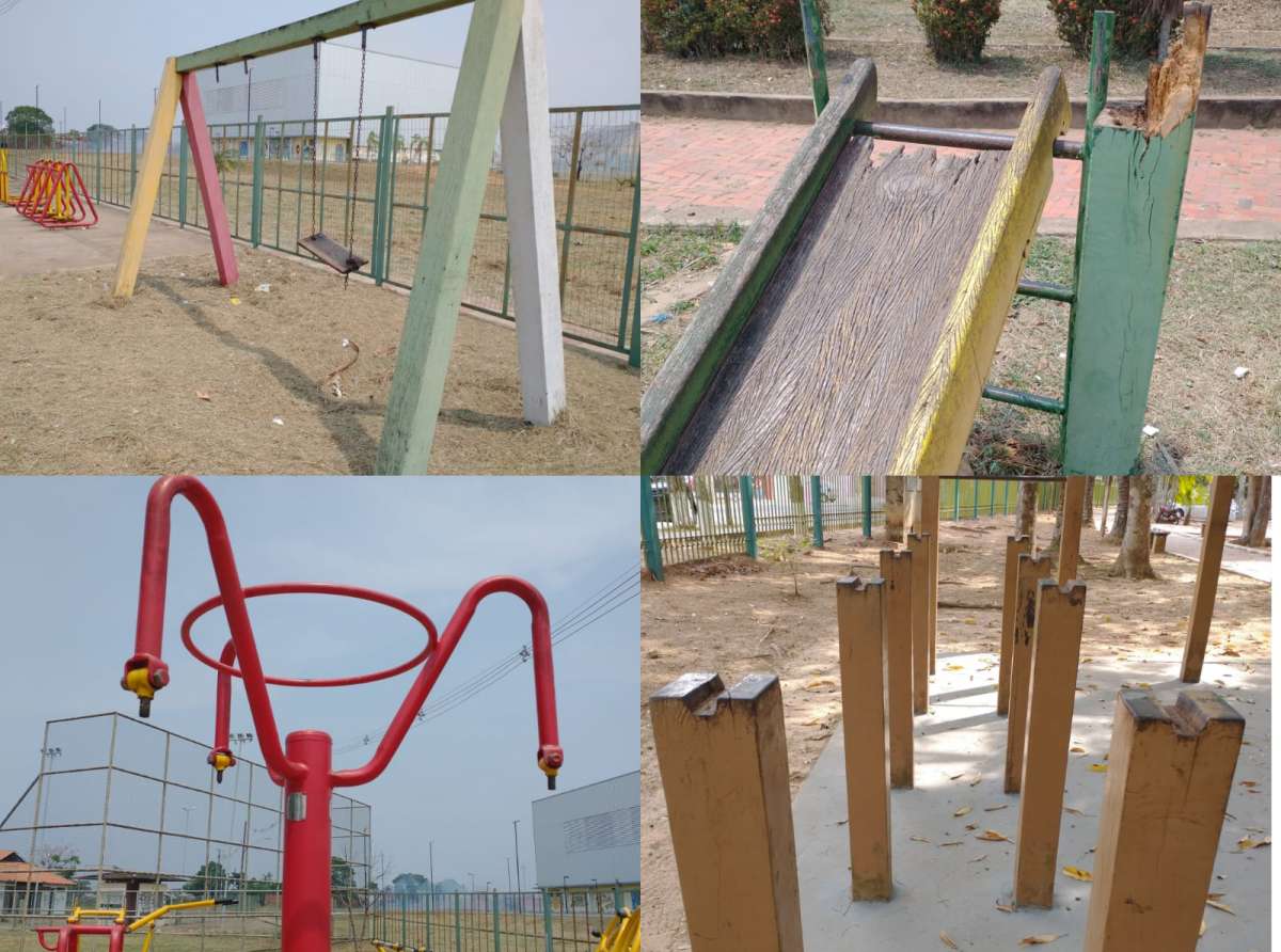 Prefeitura abandona espaços para crianças brincarem na Baixada da Sobral e para adultos se exercitarem no Horto Florestal
