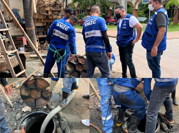 Bocalom manda e Secretaria Municipal de Cuidados com a Cidade faz serviço de desobstrução de rede coletora de esgoto na rua Osmar Sabino