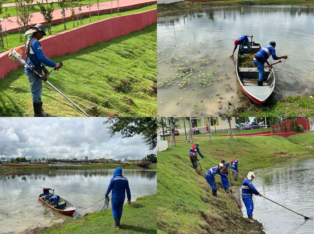 Secretaria Municipal de Cuidados com a Cidade realiza trabalhos de limpeza no Lago do Amor