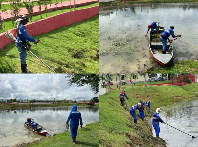 Secretaria Municipal de Cuidados com a Cidade realiza trabalhos de limpeza no Lago do Amor