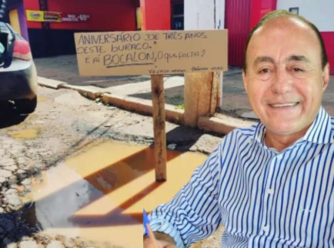 Moradores da Via Chico Mendes comemoram aniversário de buraco em protesto contra prefeito Bocalom